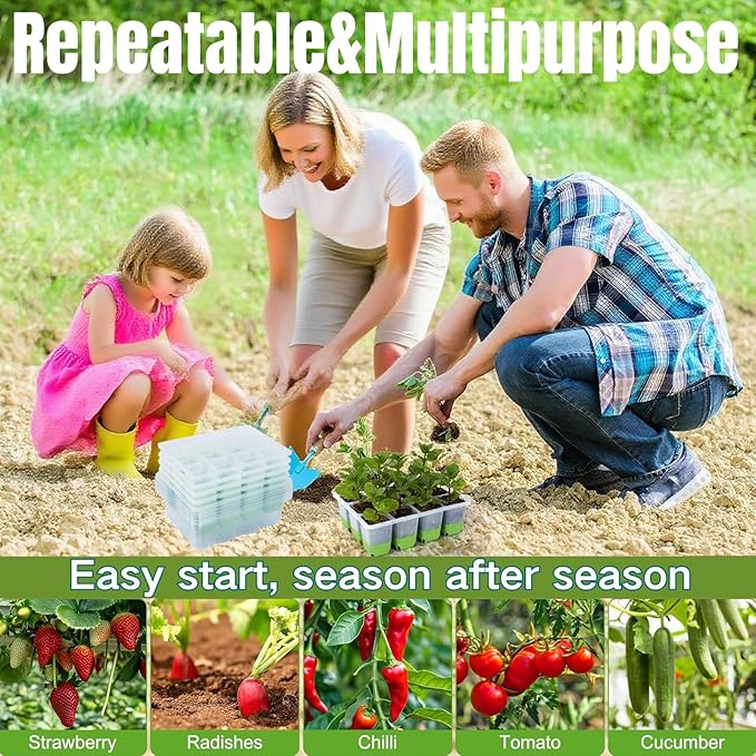 Reusable 60Cell Seed Starter Trays with Easy Push-Out Design, 5Pack Reusable Silicone Seed Starter Kit,Foldable Design for Easy Transplanting,Indoor Gardening Supplies for Vegetables, Flowers & Herbs