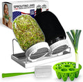 Premium Seed Sprouting Kit & Green Onion Regrower – 2 Wide-Mouth Mason Jars with Sprout Lids, Stainless Stand, Drain Tray, Blackout Sleeves & Cleaning Brush for Broccoli, Alfalfa & Mung Beans