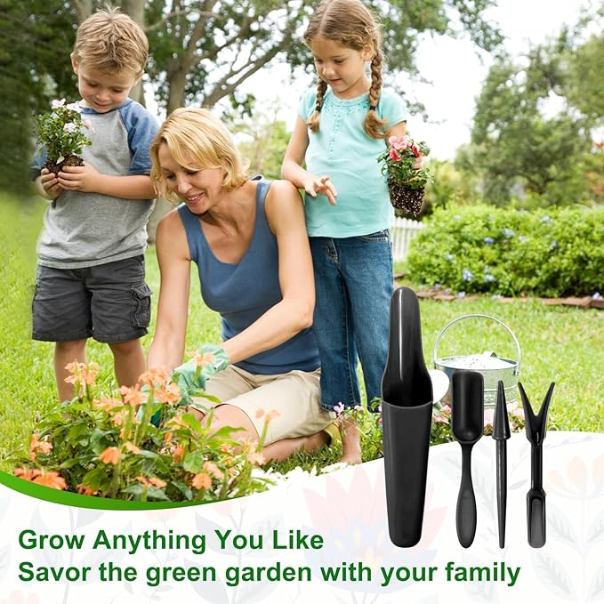M METERXITY 1-Set Garden Shovel Hand Tools Transplanting Succulent Cultivation Digging Scoops Kits, Plastic Mini Garden Tool Set for Bonsai Potting/Flower Planting [Black]