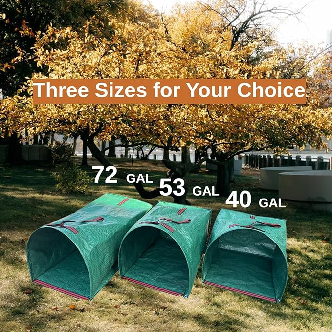 4-Pack Reusable Leaf Bags, 40-Gallon Collapsible Yard Waste Bags with Dustpan Design for Grass Clippings, Garden, Party, Laundry & Camping