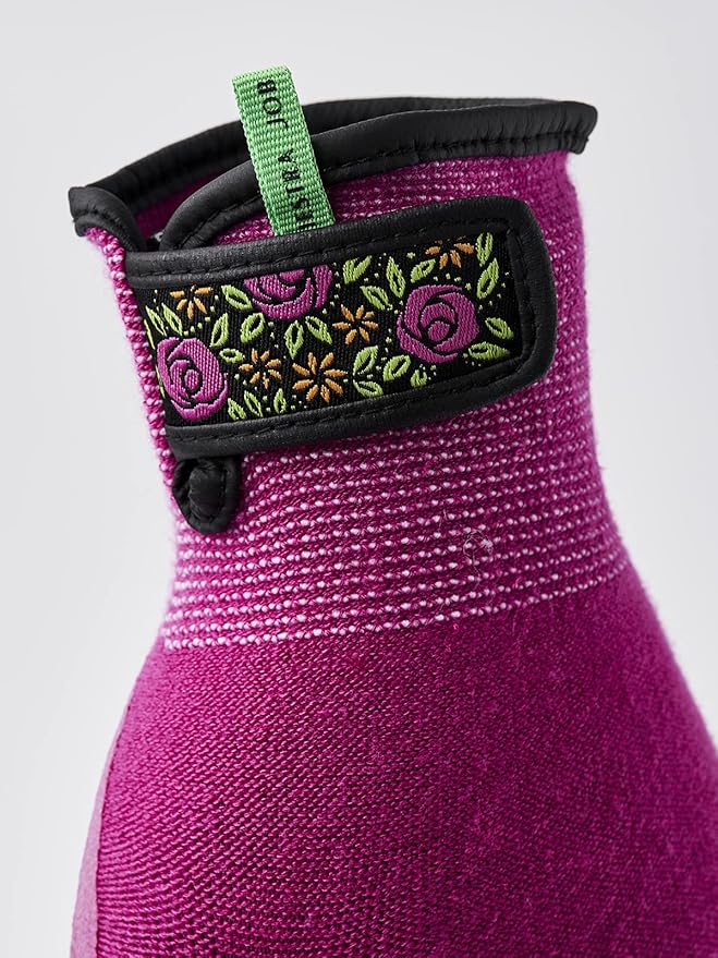 Garden Latex Protective Gardening Gloves | Close-Fitting Sustainable Yarn Gloves for Planting, Weeding and Gardening - Fuchsia - 6