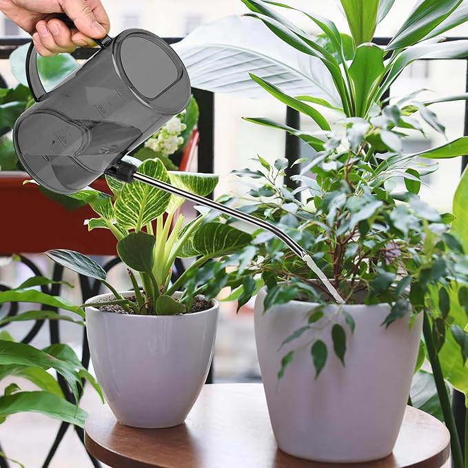 Plastic Watering Can - with Long Spout - 1/4 Gallon - 34 Oz - Grey