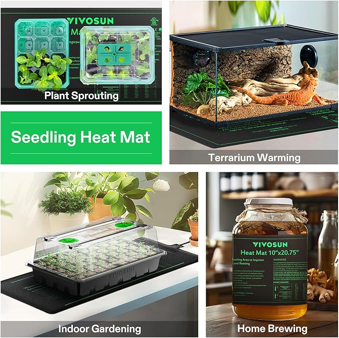 VIVOSUN 10"x 20.75" Seedling Heat Mat and Digital Thermostat Combo Set, UL & MET-Certified Warm Hydroponic Heating Pad for Germination, Indoor Gardening, Greenhouse (Pack of 2)
