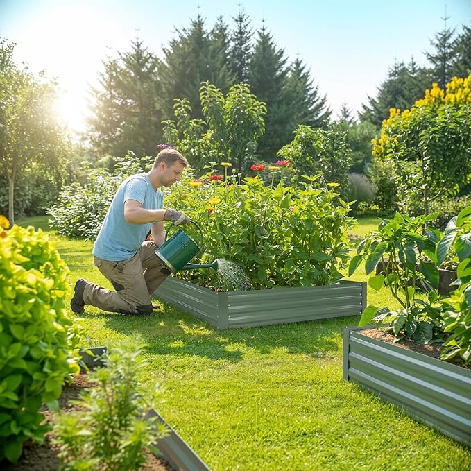 Aoodor 8 x 4 x 1 ft Outdoor Raised Garden Bed, Reinforced Galvanized Steel Planter Box for Vegetables, Herbs, and Flowers