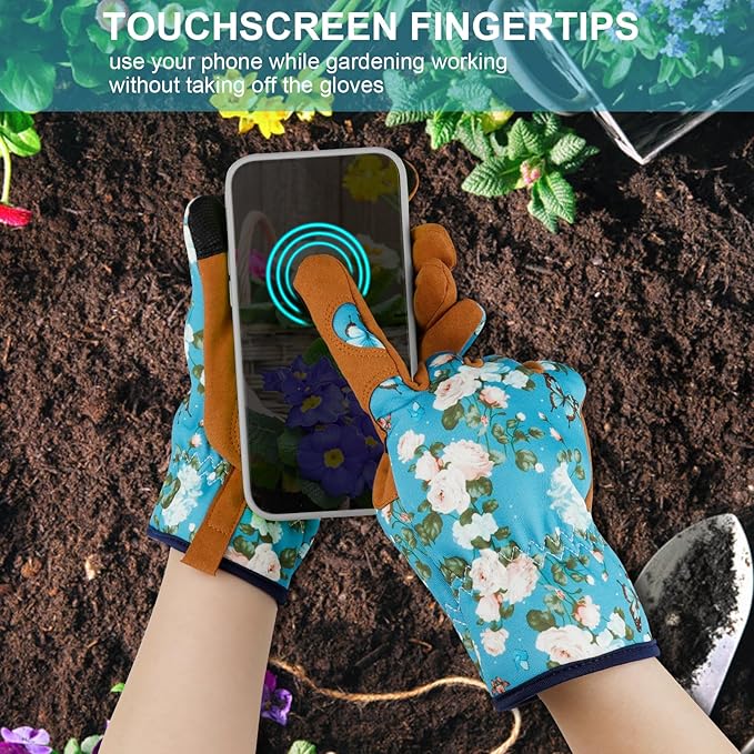 Leather Gardening Gloves for Women Thorn Proof Garden Gloves Touch Screen Working Gloves Gifts,M