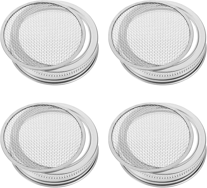 FRCOLOR 4pcs Stainless Steel Sprouter Jar Lids 70mm Mesh Strainer Covers for Wide Mouth Mason Jars Bean Sprout Growing Kit Seed Sprouting Canning Accessory