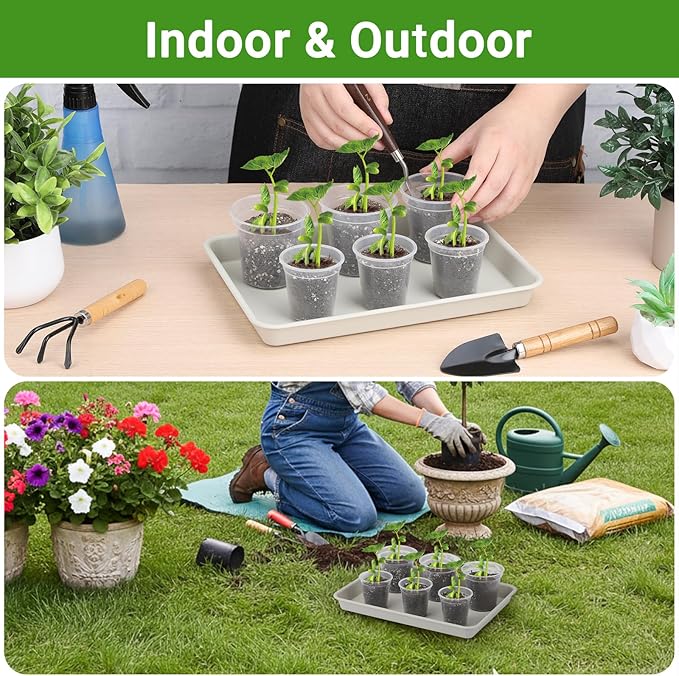 GREANER 11 Inch Plant Ttray, 3 Packs Durable Plastic Humidity Trays for Indoor Plants, Plant Saucers for Outdoors, Drip Trays for Potted Plants(Beige)
