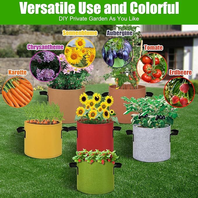 6-Pack Fabric Grow Bags 3 Gallon – Colorful 300G Thickened Nonwoven Planter Pots with Sturdy Handles, Breathable Garden Bags for Vegetables, Potato, Flowers