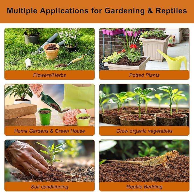 10 Pack Premium Coco Coir Bricks, Coco Coir for Plants, Coconut Fiber Substrate with Low pH & EC, Organic Coconut Fiber for Indoor & Outdoor Gardening and Potting Mix
