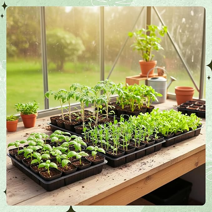 100 Pcs Square Nursery Pots, 5 Pcs Seed Starter Tray, 2.6 inch Nursery Pots with Tray, Plastic Starter Pots for Planting Seeds, Reusable Seed Starting Pots with Drainage Holes (Plastic)
