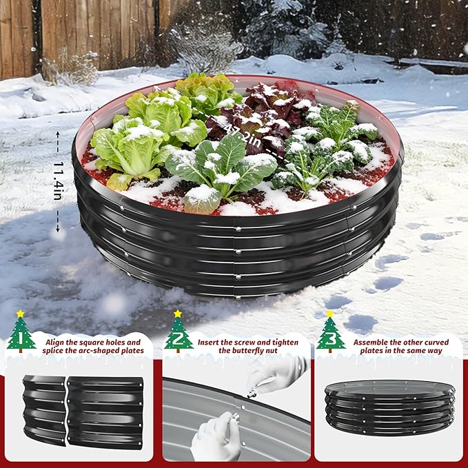 12 Inch Tall Heavy-Duty Round Steel Rised Garden Bed – Wave-Shaped Design Galvanized Metal Planter Box for Vegetables Flowers Succulent at Patio/Garden Outdoor (Black, 48" Diameter)