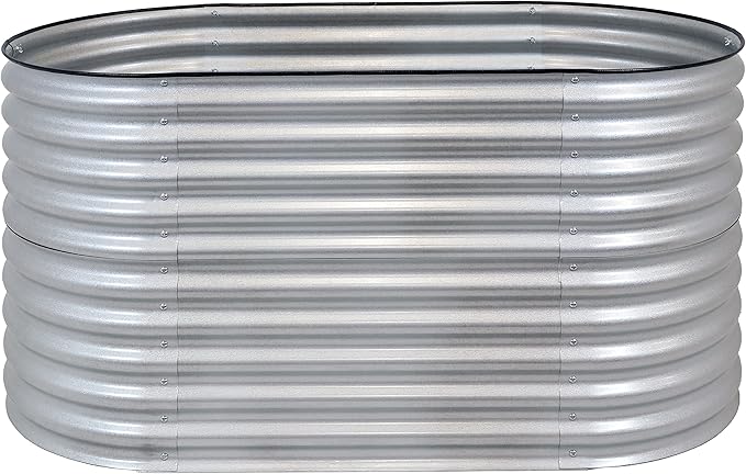 Sunnydaze 62.5-Inch Oval Raised Garden Bed Outdoor - Modular Raised Garden Bed with Rubber Edge Trim - Silver