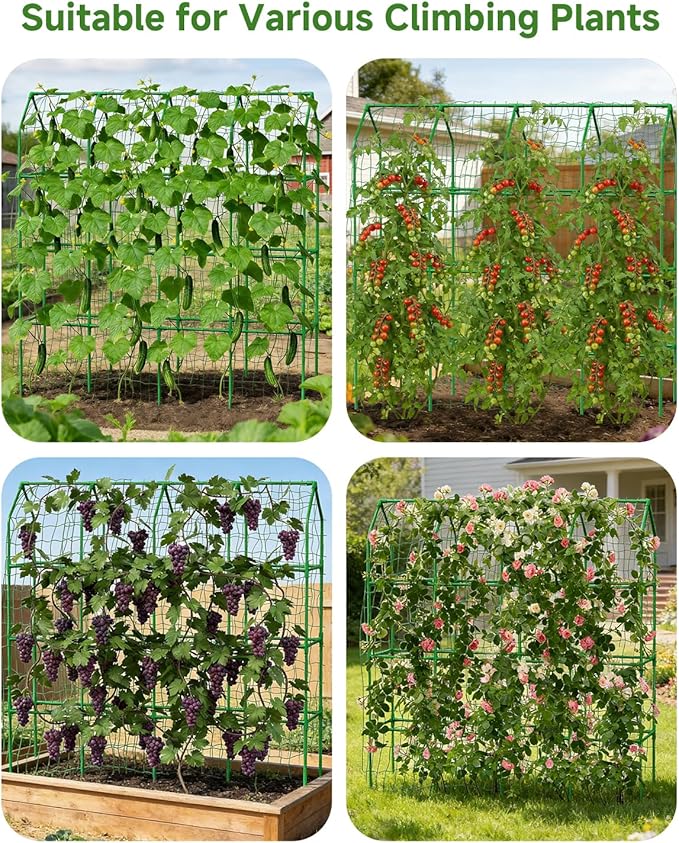 Cucumber Trellis with Grow Bag for Raised Bed, Garden Trellis for Climbing Plants Outdoor ((67 * 17 * 65inch(L*W*H), Trellis)