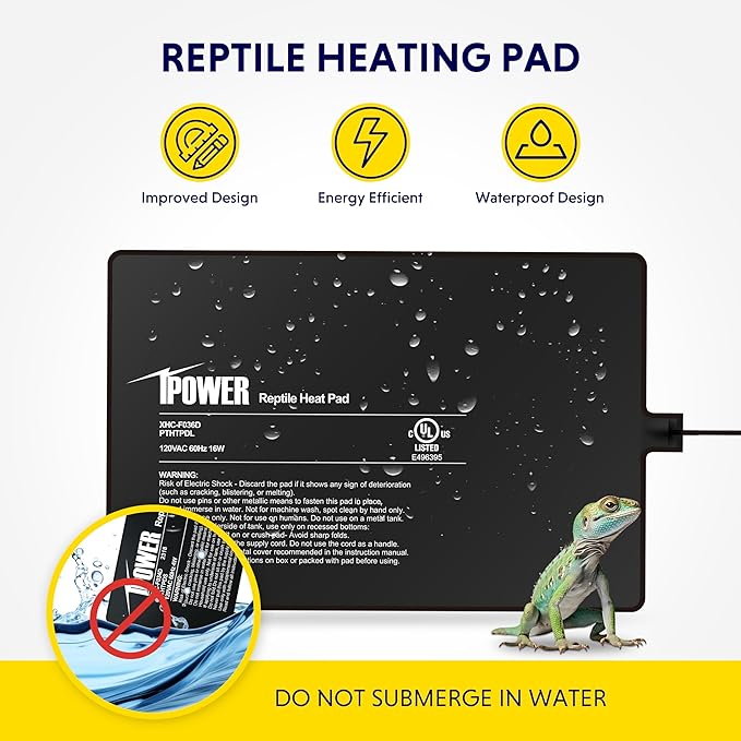 iPower Reptile Heat Pad 8 by12 Inch Under Tank Terrarium Warmer 16W Heating Mat for Turtle, Lizard, Frog, Snake, Hermit Crab and Other Small Animals (Pack of 2)