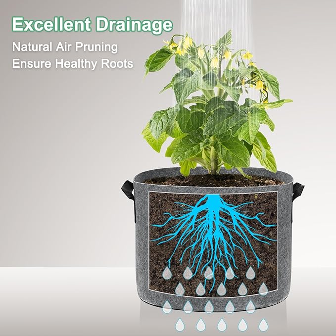 M METERXITY 5-Pack Plant Grow Bags 1 Gallon Grow Bags 300G Thickened Fabric Pots with Durable Handles Plant Garden Grow Pots for Fruits/Vegetables/Flowers/Plants [Grey]