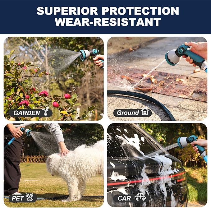 Aunfles 50FT Garden Hose - Flexible Water Hose with 10 Spray Nozzle, Lightweight Design, Easy Storage, Leak-Proof, Compact, Portable, Car Wash for Yard (Blue)