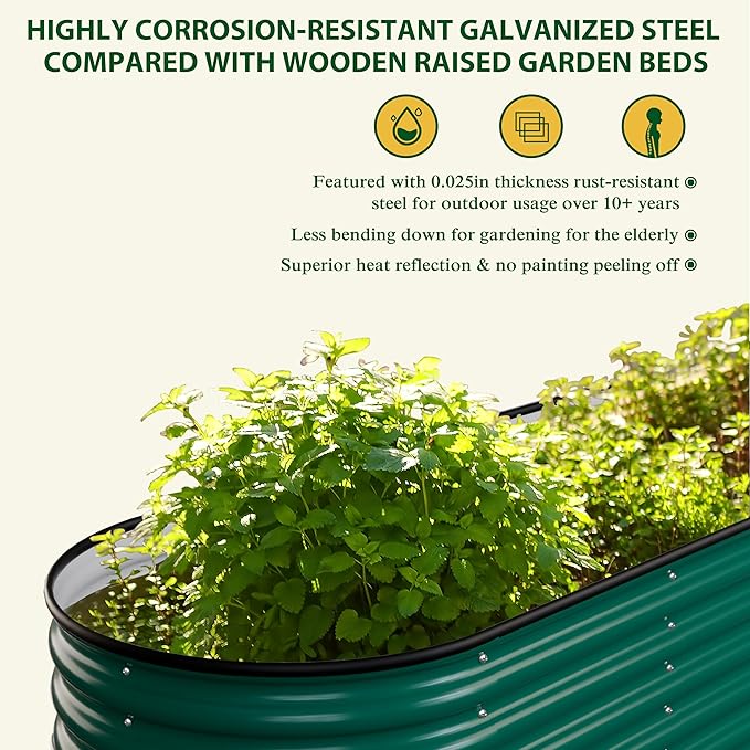 MUPATER 17" H Galvanized Raised Garden Bed, 8x2FT Metal Raised Garden Bed Outdoor for Garden, 9-in-1 Elevated Planter Boxes for Plants Vegetables, Herbs and Flowers, Green