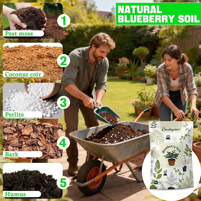 Blueberry Soil Mix 2qt- 100% Natural Organic Potting Soil for Blueberry Trees, Superior Drainage & Aeration, Ideal for Indoor & Outdoor Blueberry Plants