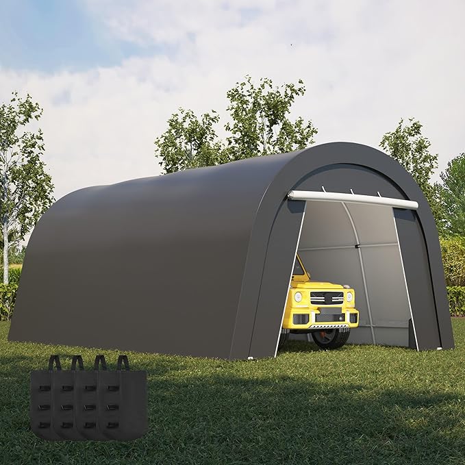 Kiss the Water Domed Carport with 4 Cloth Bags, Portable Garage with 2 Roll-up Doors, Heavy Duty Car Canopy Party Tent, All-Season Storage Shelter Shed for Cars, Truck, or Garden Tools, 13' x 20'