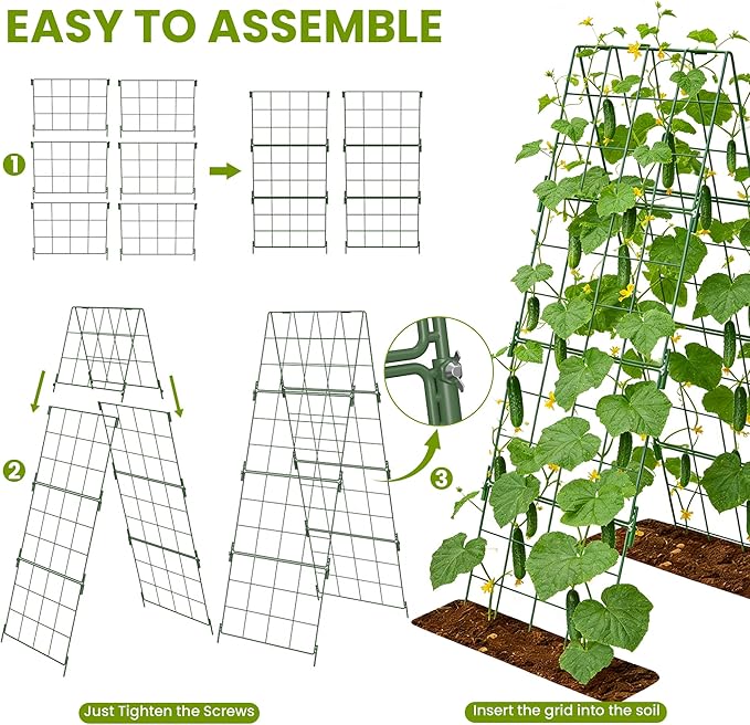 Heavy Duty Adjustable A-Frame Trellis for Climbing Plants,48"x16", Rust-Proof Metal Garden Trellis with Dense Grid, Ideal for Raised Beds, Cucumbers, Tomatoes, Beans, and Outdoor Vines (2 Pcs)