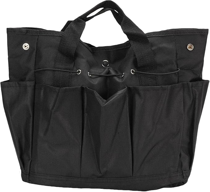 Garden Tool Organizer, Heavy Duty Oxford Cloth with Multiple Pockets Garden Tool Caddy, Storage Bag with Elastic Straps and Rainproof Design for Men and Women (Black)