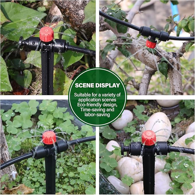 Kalolary 30Pcs Push-to-Fit Drip Irrigation Emitters for 1/4 inch Tubing, Adjustable Drip Emitter Sprayer with 8 Holes Irrigation Dripper Sprinklers with 6PCS End Plugs for Irrigation System(Red)