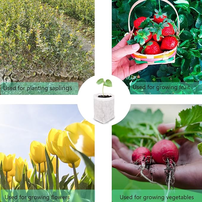 gardtree 200PCS 4.7×5.5 Inch Breathable Plant Grow Bags - Biodegradable Non-Woven Plant Nursery Bags for Seed Starting, Indoor/Outdoor Vegetables, Herbs & Flowers | Easy Transplant, Space Saving