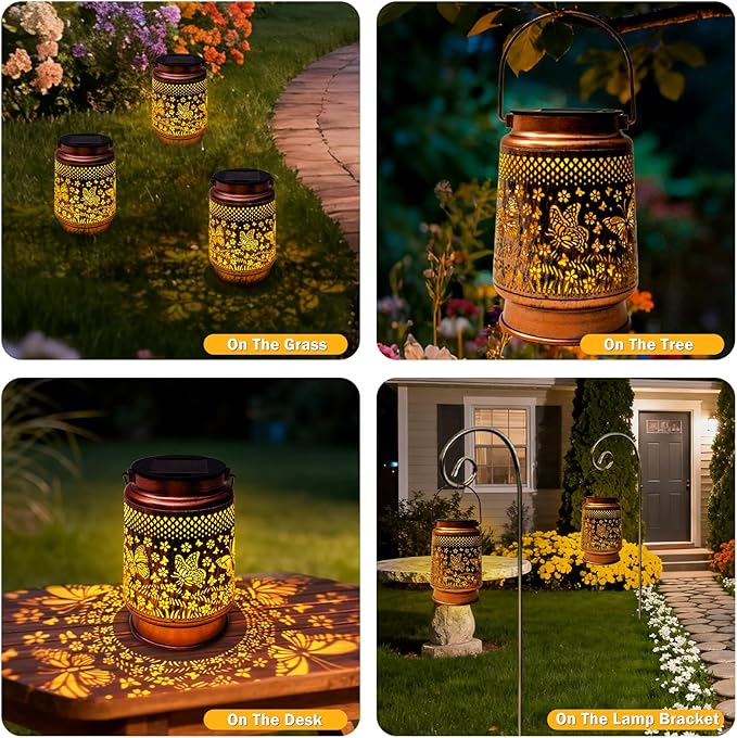 Mothers Day Gifts for Women Mom, Butterfly Solar Lanterns Outdoor Waterproof, Decorative Metal Garden Decor Light for Patio Yard Pathway, Gardening Gifts for Grandma