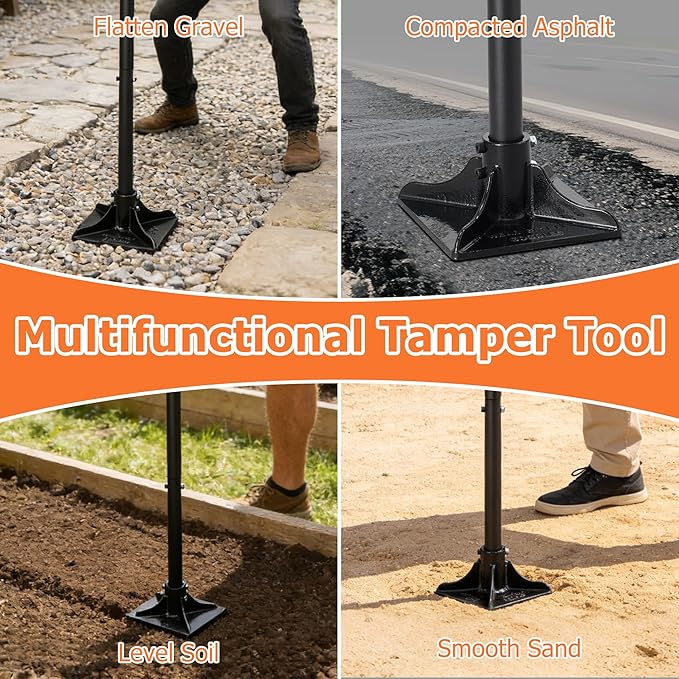 Tamper Tool, 59 Inch Long Handle Tamper Tool with Comfortable Grip,Heavy Duty Metal Garden Tool for Leveling Soil, Gravel,Driveway, Garden, Yard