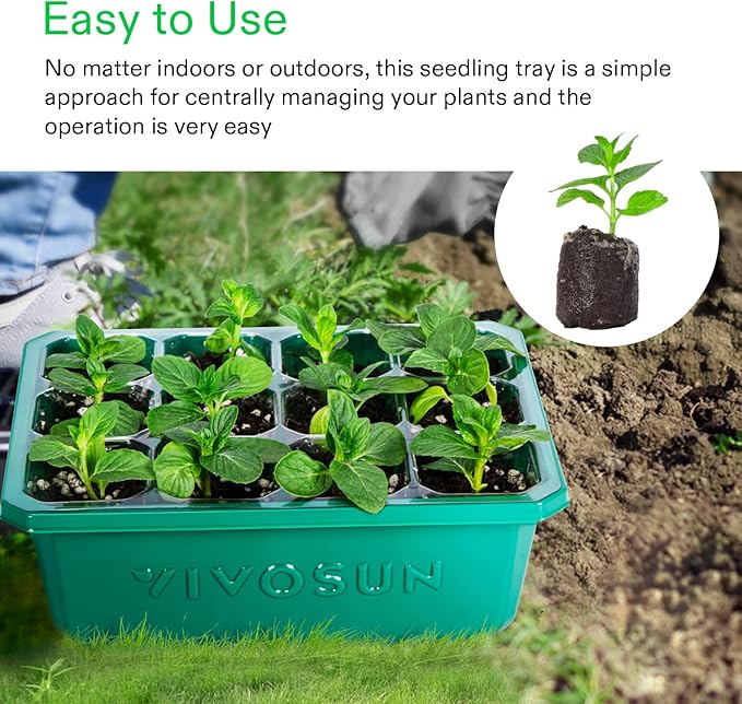 VIVOSUN 10"x20.75" Seedling Heat Mat and Digital Thermostat Combo, 6-Pack Seed Starter Trays, 72-Cell Seed Starter Kit with Humidity Dome, Flat Reusable Plant Germination Trays for Germination, Indoor