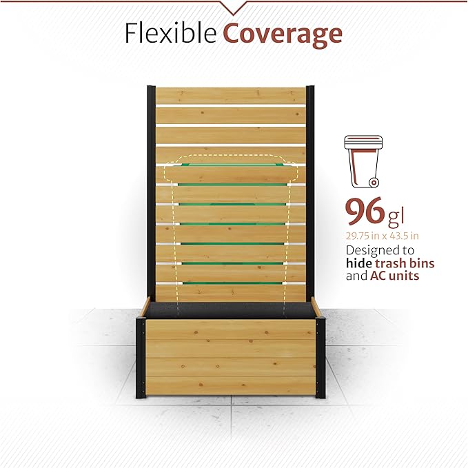 6ft H x 3.3ft W x 2.1ft L (1 Screen w/Planter) Freestanding Enclo Concord Cedar Wood Privacy Fence Screen with Planter Box, Outdoor Wood Privacy Screen Panel for Patio, Raised Garden Bed, EC18037