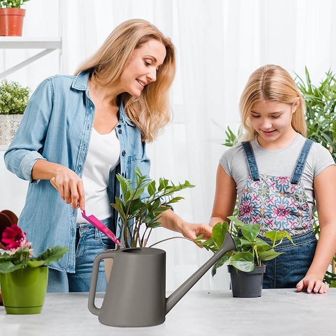 ZXJ Grip Plant Watering Can - for Indoor and Outdoor Home Garden Plants - with Long Spout - Grey - 1/2 Gallon