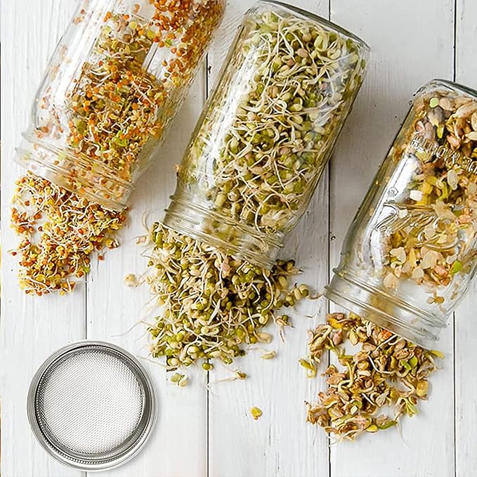Sprouting Jar Kit, Wide Mouth Quart Mason Jars with Screen Sprout Lids & Stand, Seeds Germination Growing Kit, Seed Sprouter Set for Growing Organic Broccoli Alfalfa Mung Microgreens Bean, 2 Pack
