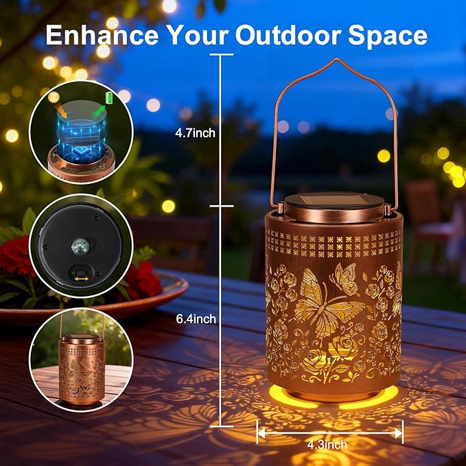 ZKLILI Mothers Day Gifts for Mom,Solar Lanterns Outdoor Butterfly Garden Decor Gifts for Women Mom Grandma Hanging Solar Lights Metal Garden Decoration for Yard, Patio, Backyard, Porch for Gift