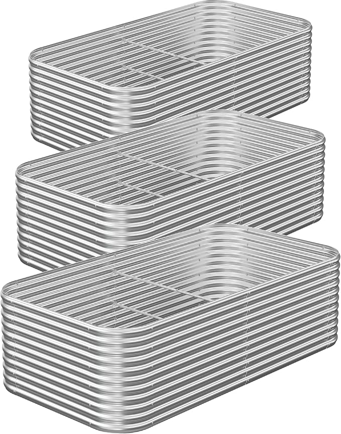 3 Pack Tall Corrugated Galvanized Steel Raised Garden Bed Outdoor, Metal Above Ground Garden Bed for Vegetables and Flowers, Raised Beds for Gardening-4x2FTx17inch
