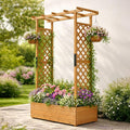 VINGLI Raised Garden Bed with Trellis & Hanging Roof, Wooden Garden Bed, Outdoor Planter Box for Yard, Garden, Balcony (Teak Color, Taller)