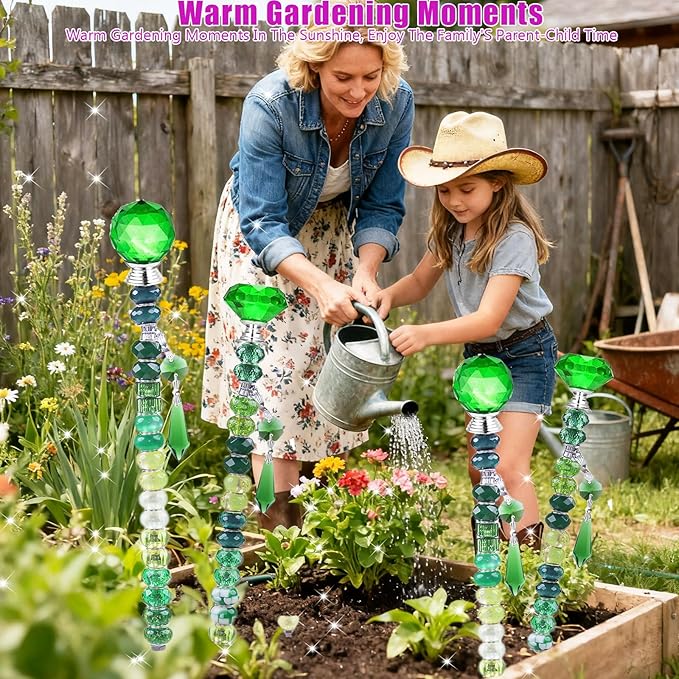 121 Pcs DIY Fairy Wand Beaded Garden Stakes Kit, Fairy Wands Garden Kit Deep Green Large Hole Bead with Pendants Crystal Stopper Top Threaded Rod Beaded Garden Stakes Supplies for Outdoor Decorative