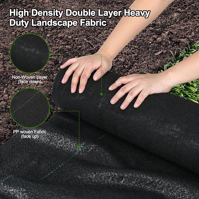 5oz Weed Barrier Landscape Fabric Heavy Duty, 3ft x 50ft Dual-Layer Premium Garden Landscaping Fabric, Ground Cover Weed Control Fabric Outdoor Weed Mat Garden Lawn Fabric