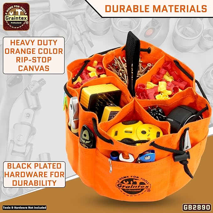 Graintex 18 Pockets Grab Bag Rip-stop Canvas Drawstring Closure, Small Part Organizer Pouch, Small Tools, Screws, Parts, Parachute Tool Bag for Efficient Storage - Orange