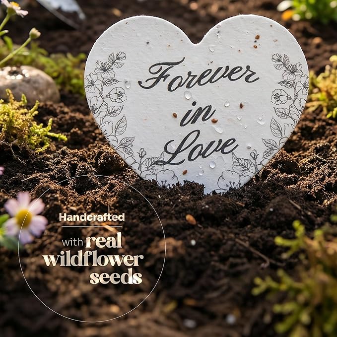 Plantable Wildflower Seed Paper - 48pcs Black & White Heart-Shaped for Funeral Favors, Memorial Gifts, & Sympathy Gifts for Loss of Father and Mother, Loved Ones