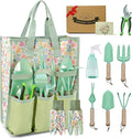 Gardening Tools 9-Piece Heavy Duty Gardening Hand Tools Set (Green), Stainless Steels and Reinforced Garden Supplies Kit, Durable Garden Tools Organizer Handbag, Ideal Garden Gifts for Women