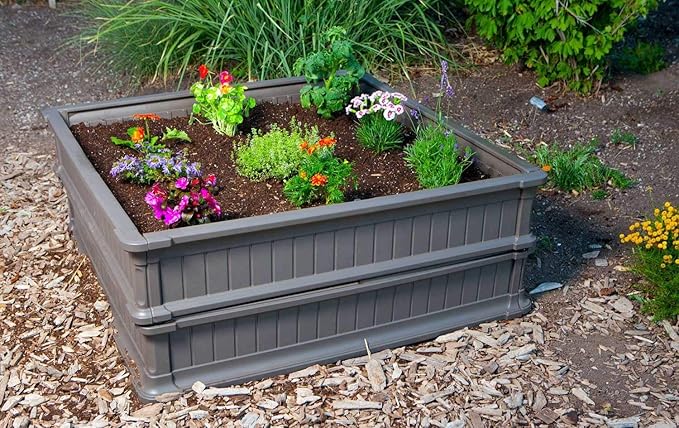 LIFETIME 60069 Raised Garden Bed Kit, 4 x 4', Brown