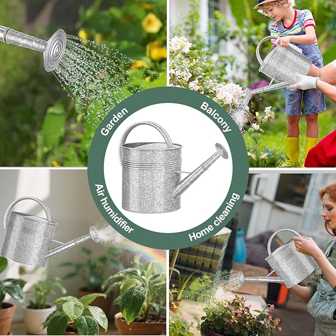 9.5L Metal Watering Can for Outdoor Garden, Galvanized Steel Large Watering Pot with Top Handle and Long Spout, Rust-Resistant Water Can for Flowers, Lawns, and Farm Use