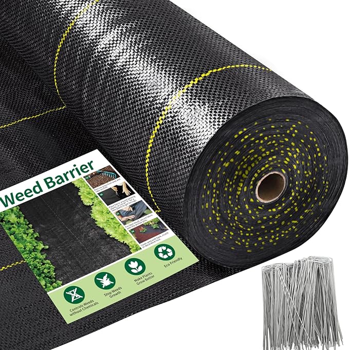 Shade&Beyond 8ftx300ft Weed Barrier Fabric, 3.5oz Heavy Duty Permeable Landscape Fabric, Woven UV Resistant Ground Cover with Staples for Gardens/Yards/Landscaping