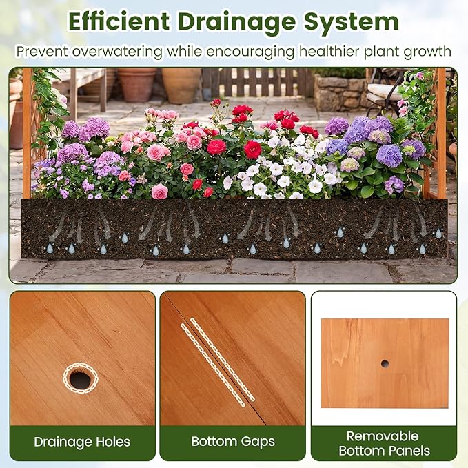 S AFSTAR Raised Garden Bed with Trellis, 2-in-1 Fir Wood Planter Box with Flat Roof & Drainage Holes, Vertical Planter Raised Bed for Climbing Plants, Flowers & Vegetables, 87" x 14" x 45" (Orange)