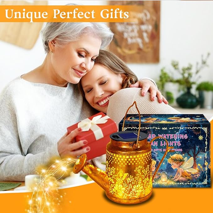 Big Solar Hummingbird Flower Watering Can Lights, Gift for Mom Grandma Women Wife Daughter Mother's Day, Waterproof Outdoor Garden Decor with Shepherd Hook, Hanging Light for Yard Porch Backyard Patio