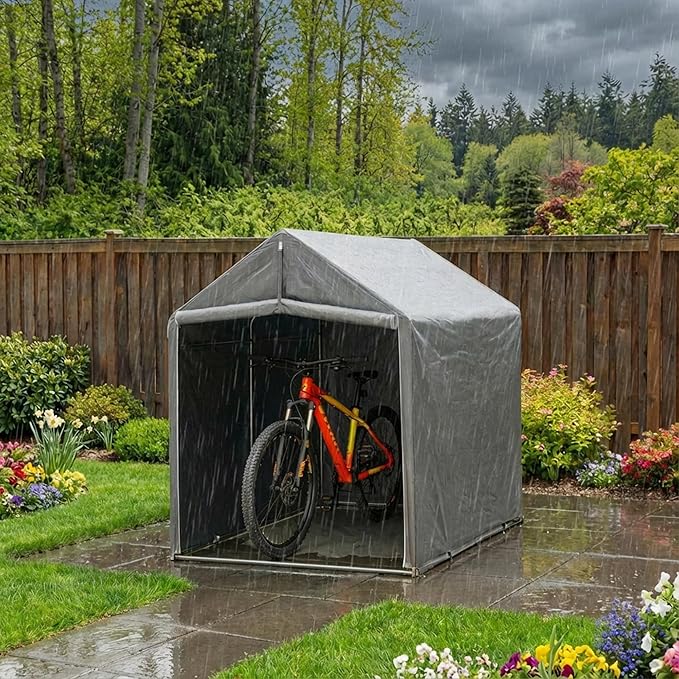 Outdoor Bike Shed, 6 x 4 ft Bicycle Storage Shed - Storage Shed with Roll-Up Door and Ventilation Window, Waterproof and Windproof PE Tarpaulin Tool Shed, Garden, Backyard, Portable Small Shed