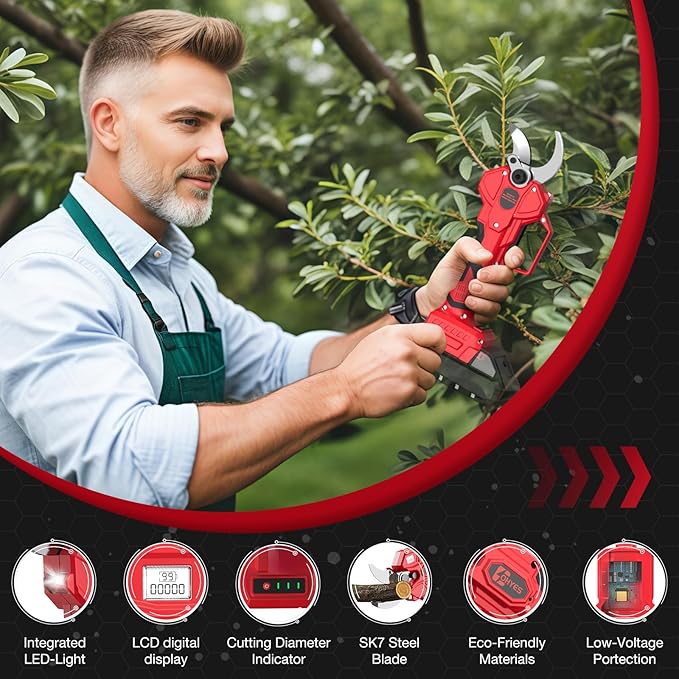 ohyes Pruning Shears Max 1.5IN Cutting Diameter Compatible with Milwaukee 18V Battery Packs with LCD Display SK7 Blade ohyes For Gardening & Tree Pruning(Battery not included)