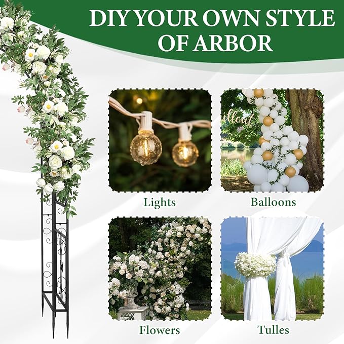 VINGLI Garden Arbor, Arch Archway for Wedding Ceremony Party, Steel Garden Trellis for Plant Climbing, Christmas Garden Decorations Pergola for Garden, Backyard, Lawn (Black, 7.9FT)