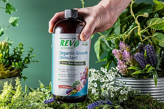 Organic REV Liquid Plant Growth Stimulant – OMRI Listed Organic Soil & Plant Supplement for Vegetables, Flowers & Lawns – Supports Root Development & Nutrient Uptake – 32 Ounce